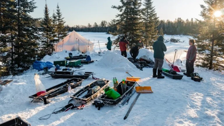 Winter camp site set up